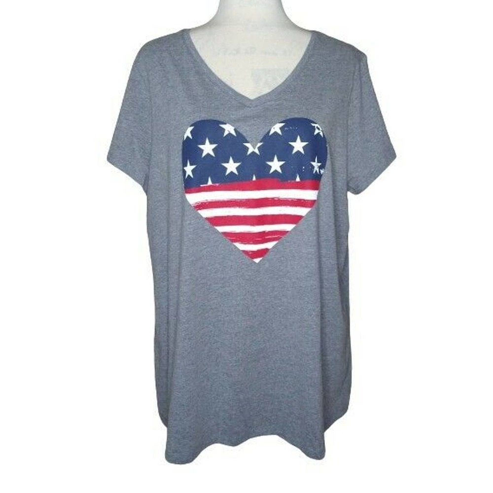 ST. JOHNS BAY Gray T Shirt VNeck American Heart XL